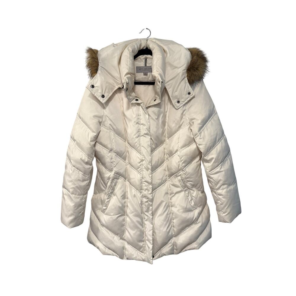 Andrew Marc XL Down Puffer Walker Jacket $295 Faux Fur Hood Waterproof White NEW - Picture 2 of 11